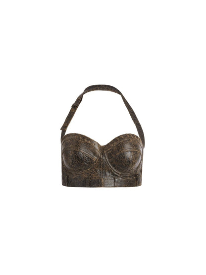 crackle leather bra