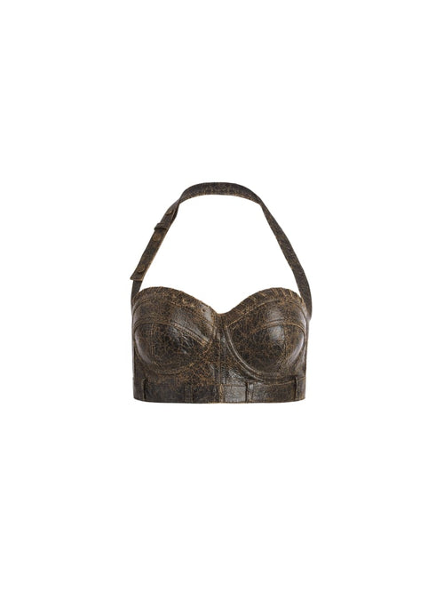crackle leather bra