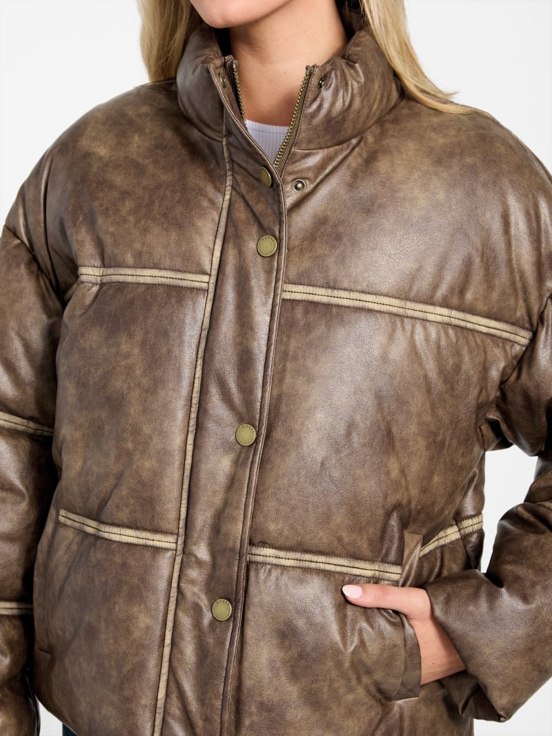 Washed Faux-Leather Puffer Jacket