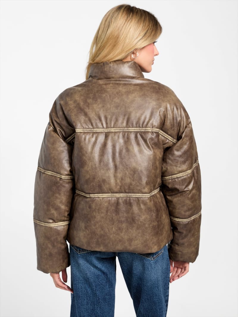 Washed Faux-Leather Puffer Jacket