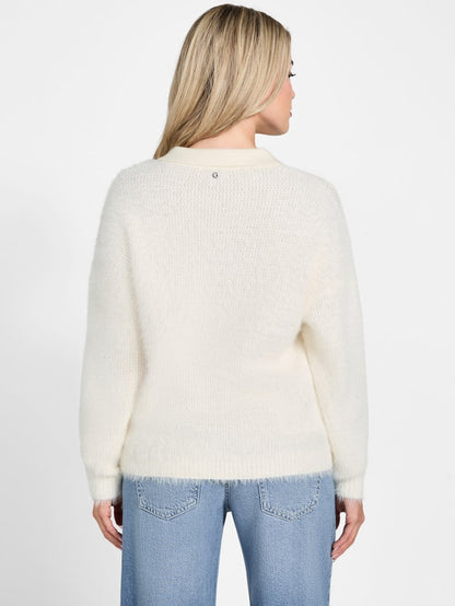 Seema Fuzzy-Knit Polo Sweater