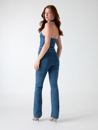 Mia Halter Denim Jumpsuit