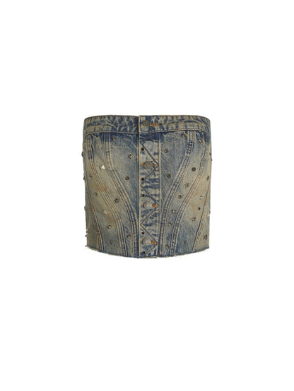 embellished denim corset