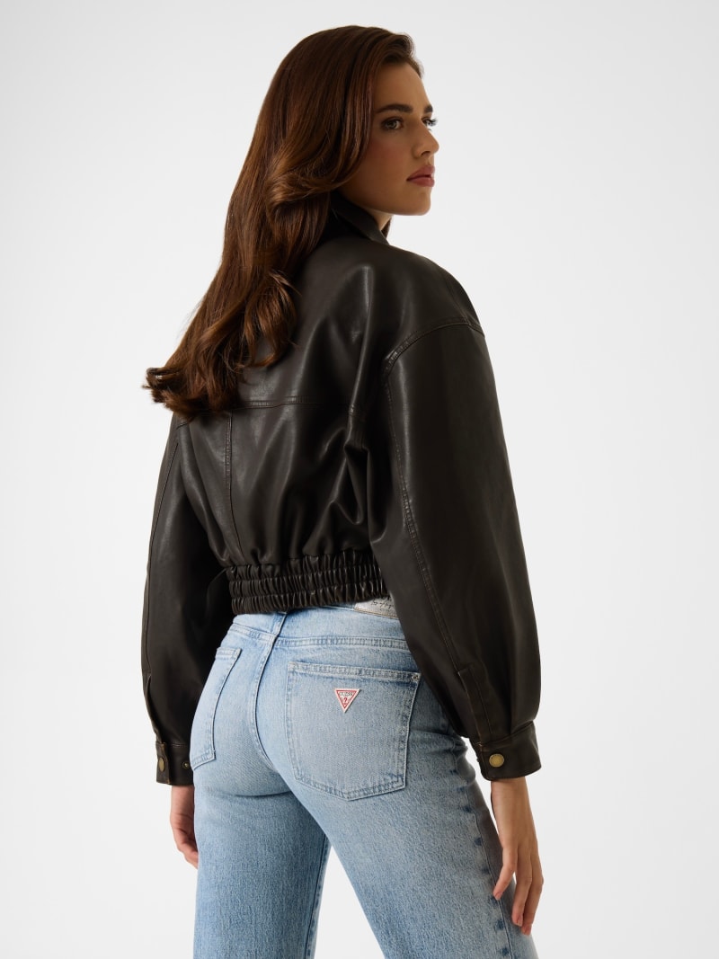 Faux leather cropped jacket