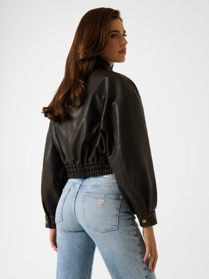 Faux leather cropped jacket
