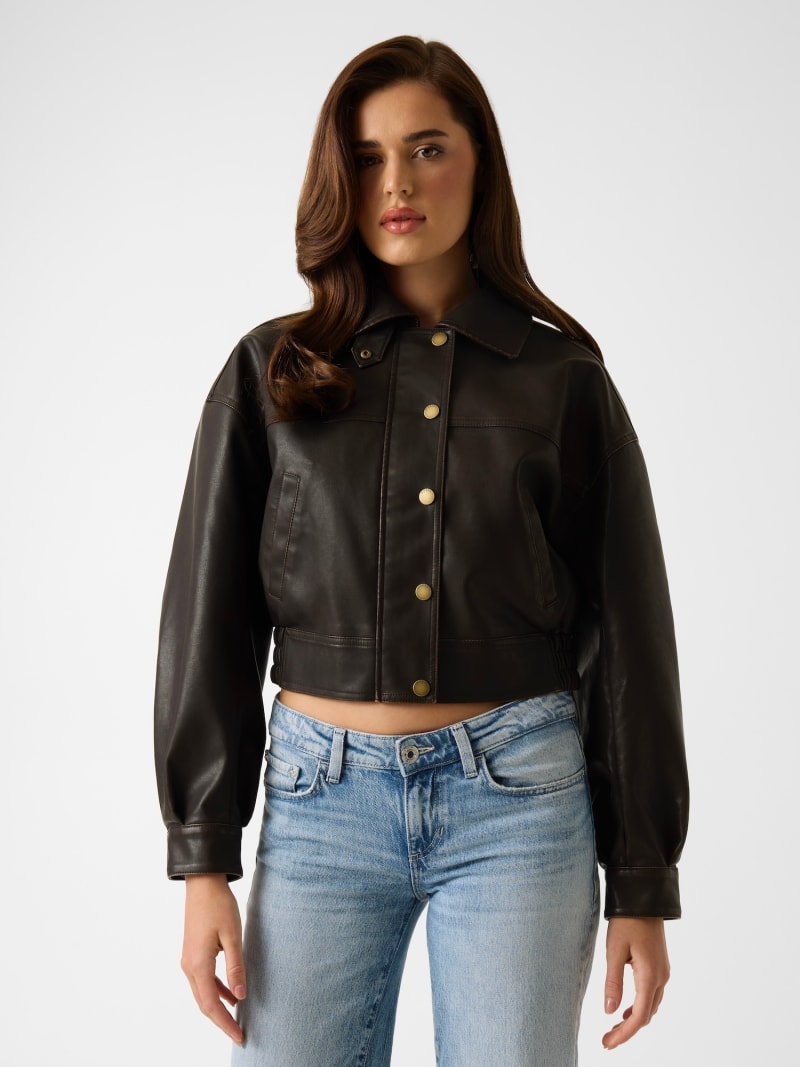 Faux leather cropped jacket