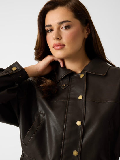 Faux leather cropped jacket