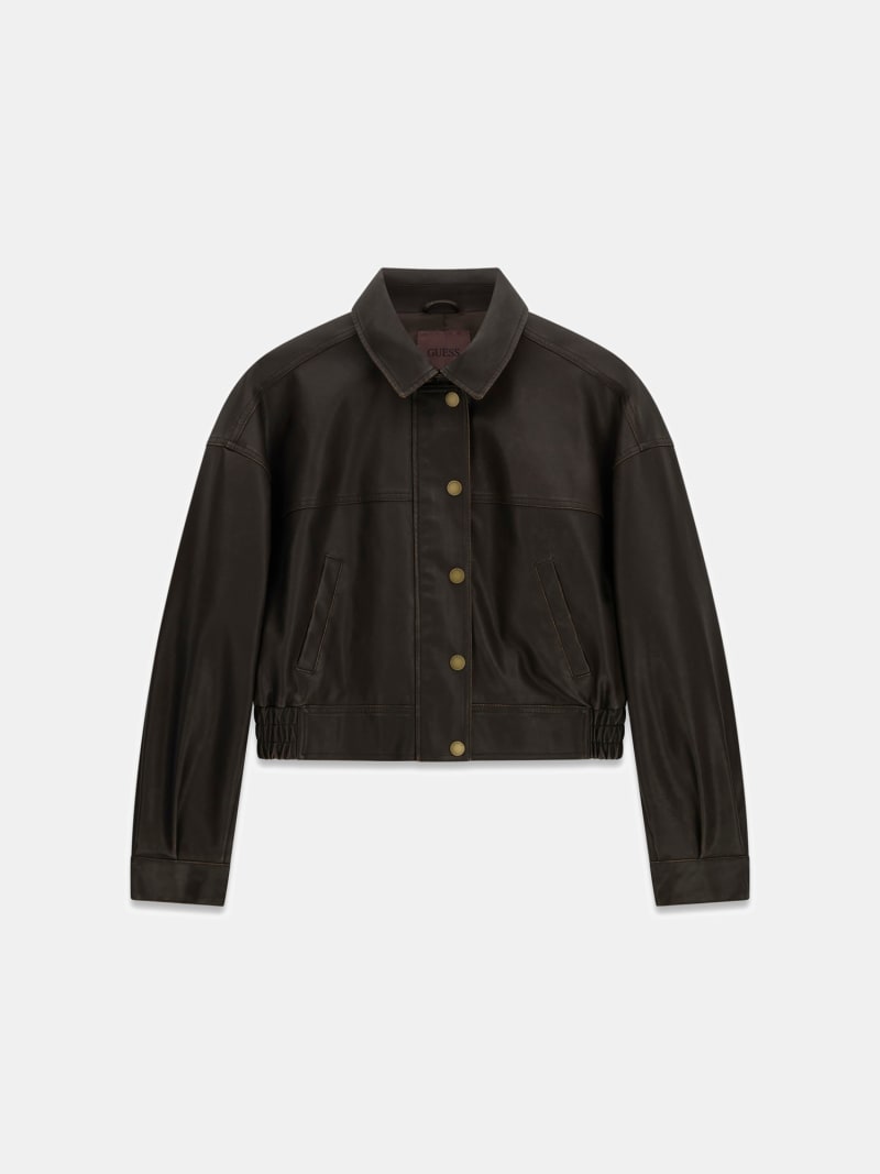 Faux leather cropped jacket
