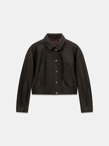 Faux leather cropped jacket