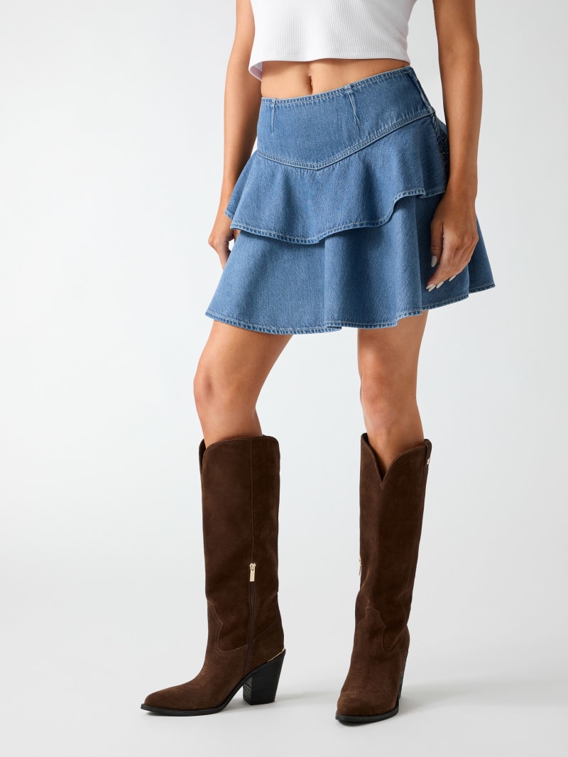 Ruffled denim skirt