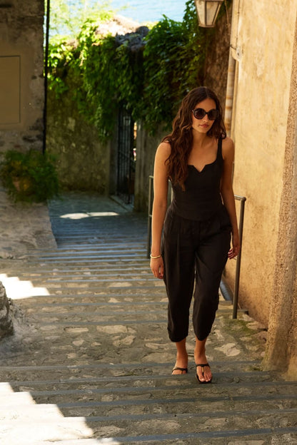 Open-back linen top