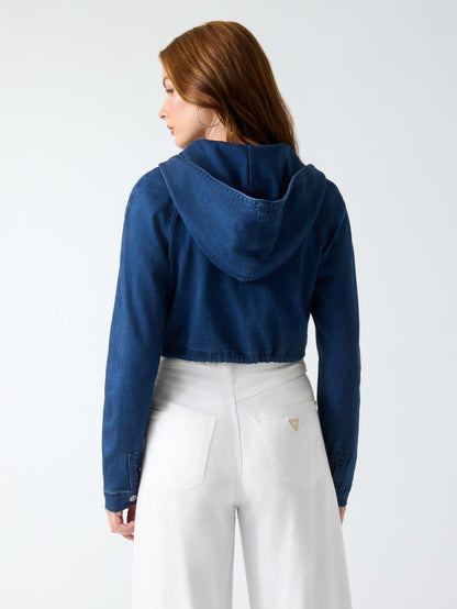 Cropped denim hoodie