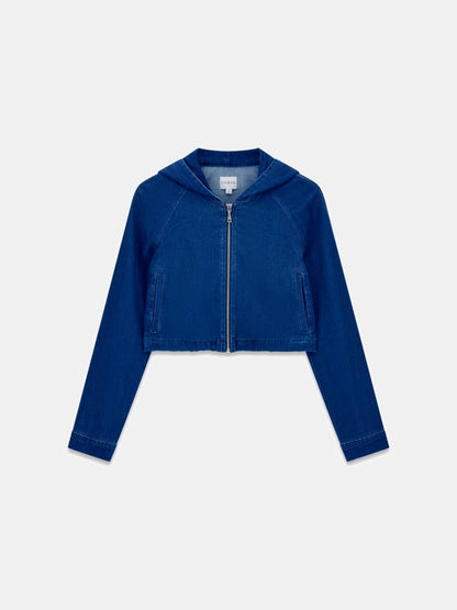 Cropped denim hoodie