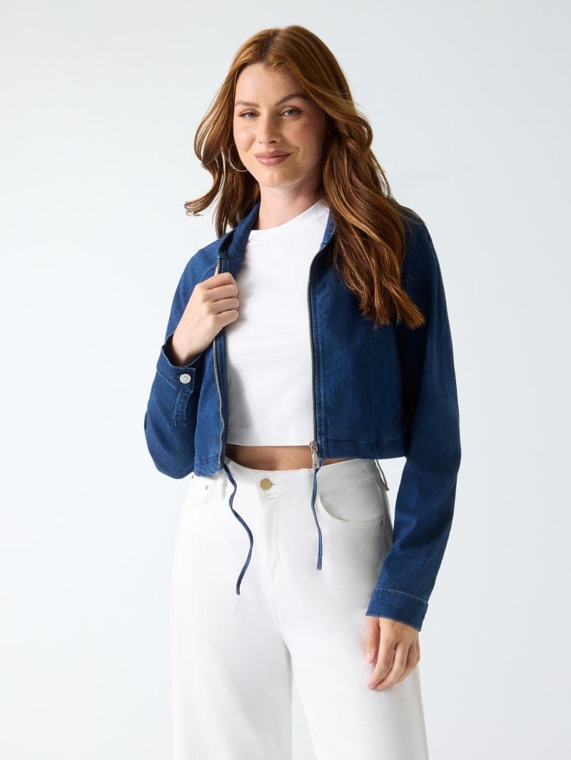 Cropped denim hoodie